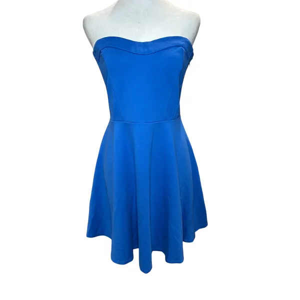 Hollister Royal Blue Strapless Skater Skirt Dress Large Corset Top‎ Stretch - Image 3