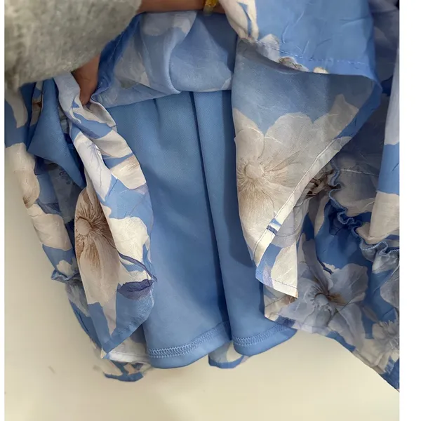 Joie‎ Blue Floral Chiffon Ruffle V-Neck Mini Dress Long Sleeve Large Coquette - Image 6