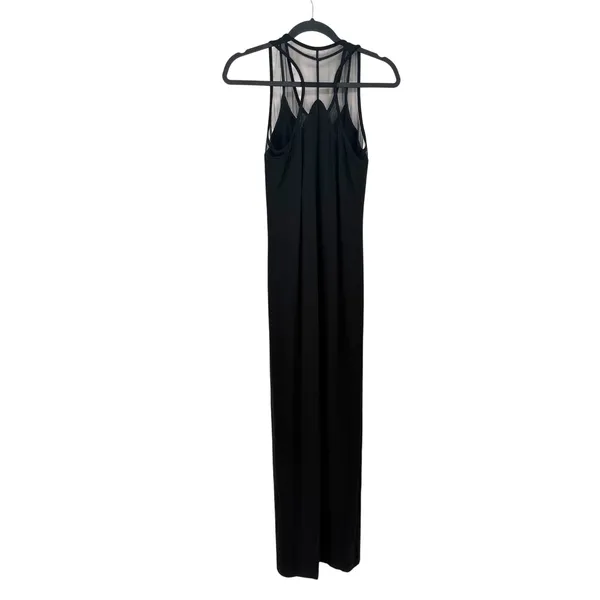 Anatomie Maxi Dress Mesh Panel Sleeveless M Black Italian Luxury Travel Slit - Image 7