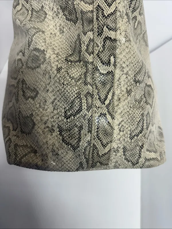 Neutral Snake-Print Tote Bag with Top Handles - Image 3