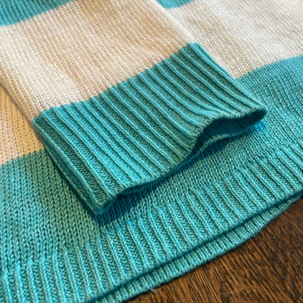 Talbots Linen Open Front Stripe Cardigan Teal/White Classic- MP (medium petite) - Image 4