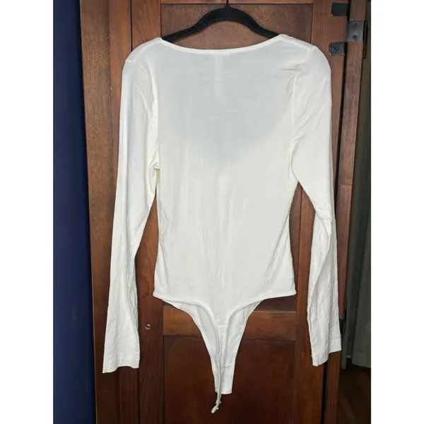 Free People Womens Zoe V Wire Ivory Bodysuit Medium Long Sleeve Romantic Boho - Image 5