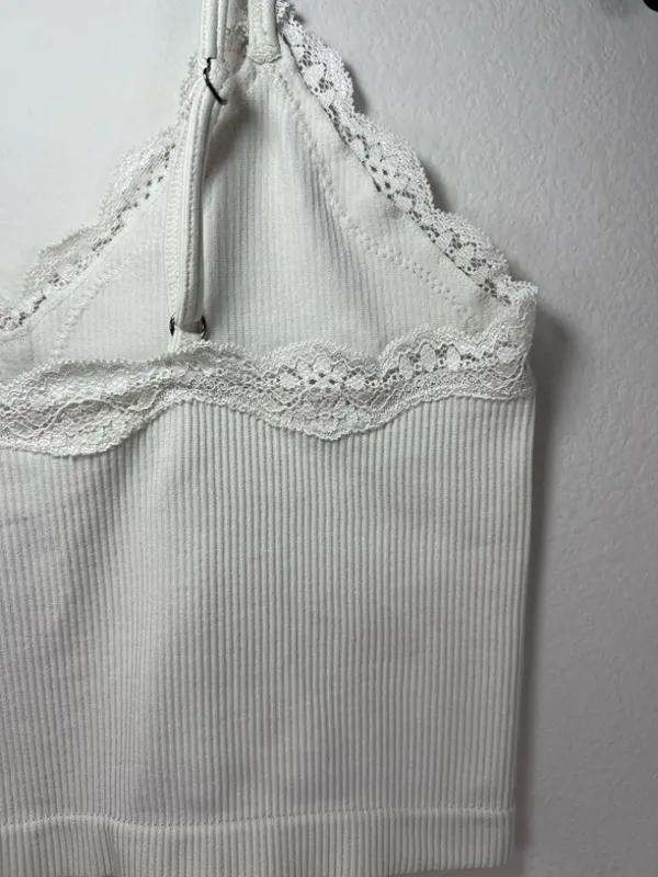 Wild Fable Ribbed Lace Cropped Cami Tank Top Cream Neutral Layering Y2K Sz Small - Image 8