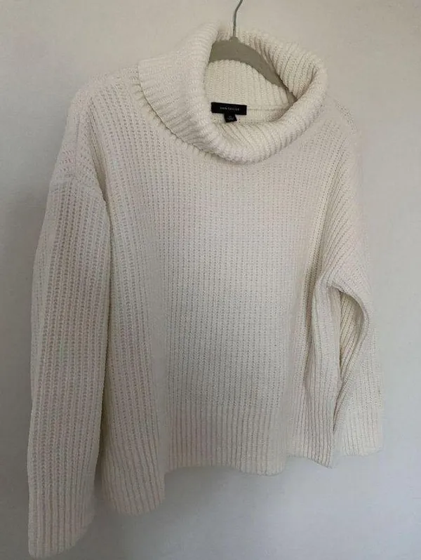 Chenille Turtleneck Chunky Oversize Sweater Winter White Sz XS - Image 4