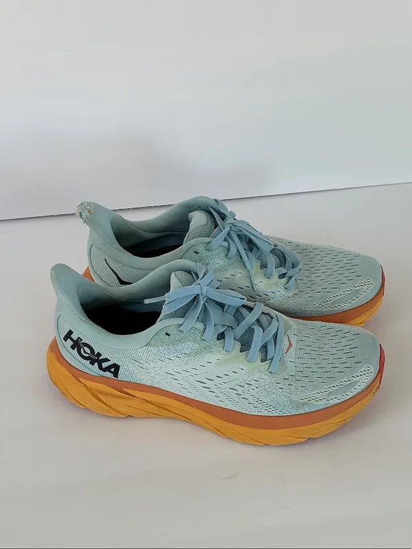 Hoka Clifton 8 Women's Mint Blue Running Shoes with Orange Midsole - Image 2