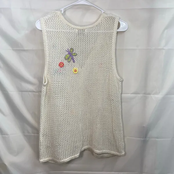 Vintage Christopher & Banks cream crocheted button butterfly floral sweater vest - Image 7