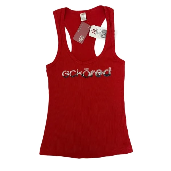 Ecko Red Y2K Ribbed Beater Sequence‎ Tank Top Size Small Red Cotton - Image 14