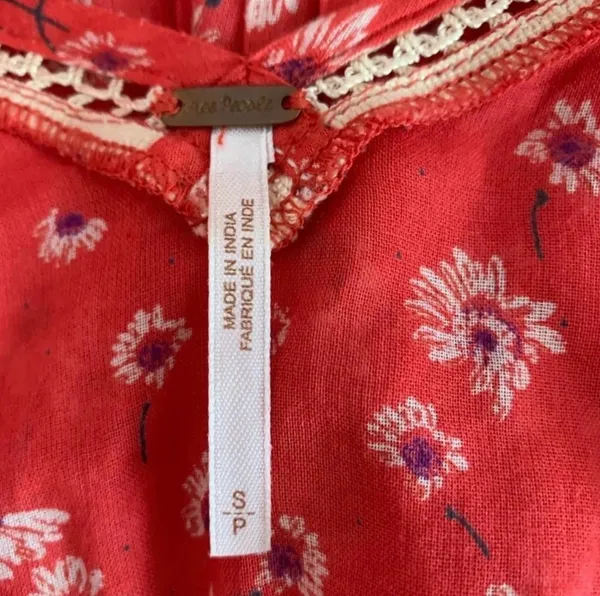 Free People Never A Dull Moment Top Red White Floral V-neck Boxy - Image 8
