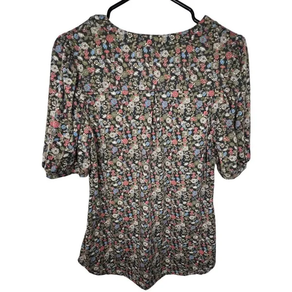 Unbranded Floral Patterned Short Sleeve Flowy Blouse Brown Size M - Image 4