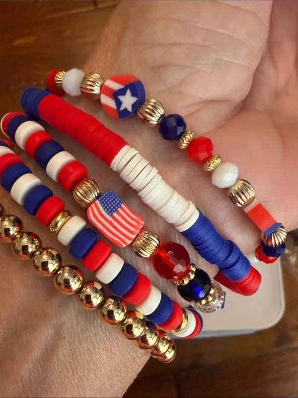 🇺🇸🇺🇸🇺🇸BOGOHO🇺🇸🇺🇸🇺🇸Fashion Jewelry Red White Blue Patriotic Beaded Bracelet Set - Image 5