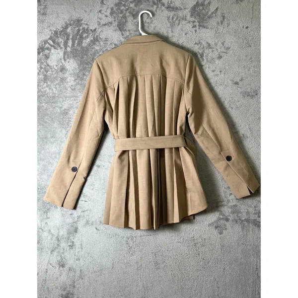 Maeve Pleated Back Belted Blazer Beige Tailored Career Office Jacket Size Small - Image 5