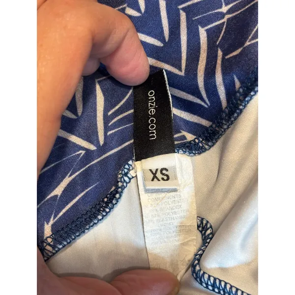 Onzie Flow Blue White Geometric Chevron High Waisted Yoga Leggings XS - Image 4