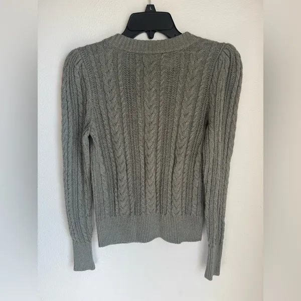 NWT LOFT Green Button-Up Cable Knit Preppy Cardigan Sweater Cotton Wool Blend - Image 3