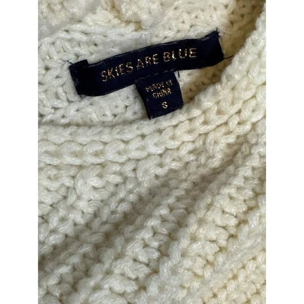 Skies Are Blue Small Oatmeal‎ Sweater Criss Cross Back Chunky Knit Cozy Casual - Image 9