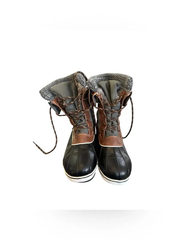 Dream Paris Duck Boots Faux Fur Lace Up Winter Black Gray 10 - Image 3