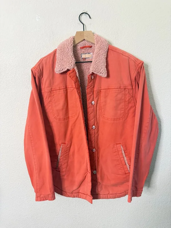 Anthropologie Pilcro Sherpa Shirt Jacket‎ Orange Womens Size M - Image 5