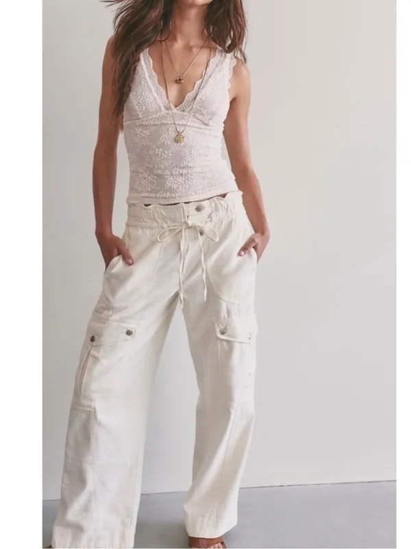Free People We The Free Park Ave Cargo Pants – Ivory – Size Large - Image 5