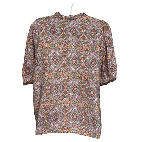 Current Air Quilt Contrast Motif Top Womens Size Large V-neck Short Sleeve Flowy - Image 5