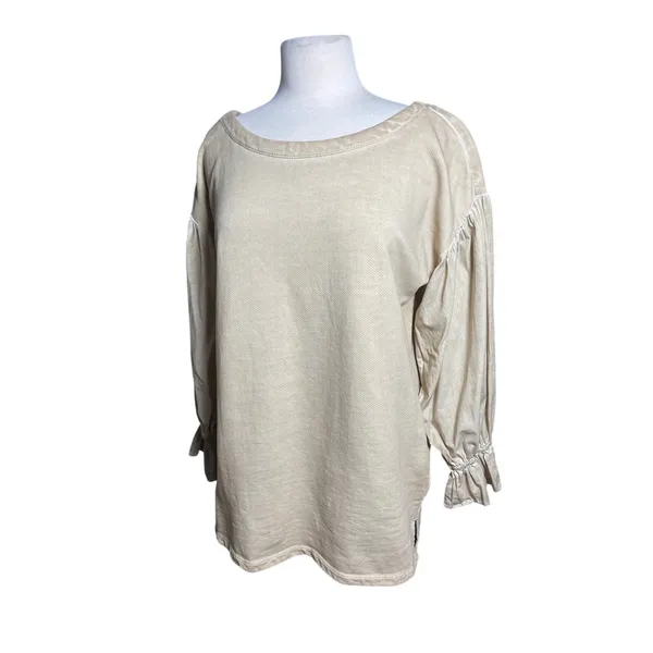 ANTHROPOLOGIE PILCRO Women’s Mixed Media Tan Pullover Puff Sleeve Top - Image 7