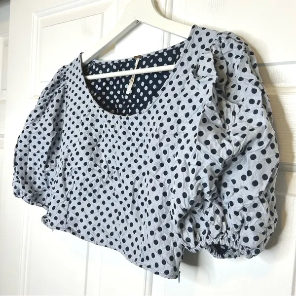 Free People Polka‎ Dot Crop Top Puff Sleeve Size 6 - Image 3