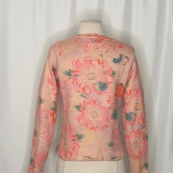 Anthropologie POSTMARK Devon Floral Cardigan Sweater Pink Knitwear Buttons Small - Image 9