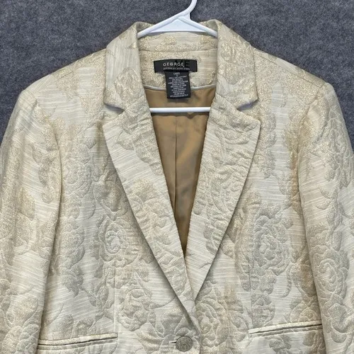 GEORGE Me‎ Designs By Mark Eisen Blazer Women's Size 12 Cream Floral Metallic - Image 4
