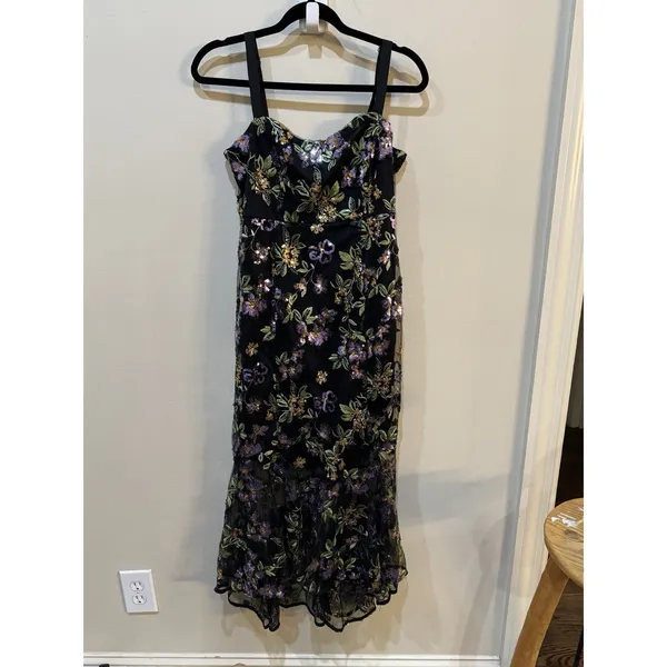 Sam Edelman Black Floral Sequence Embroidered Strapless Dress Size 4 $168 Mesh - Image 5