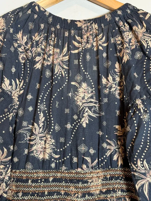Free People Golden Hour Floral Maxi Dress Women's XS Black Ruffle Smocked Boho - Image 16