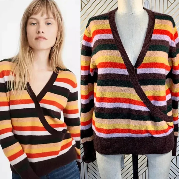 Madewell Wrap-Front Pullover‎ Sweater in Stripe - Image 2