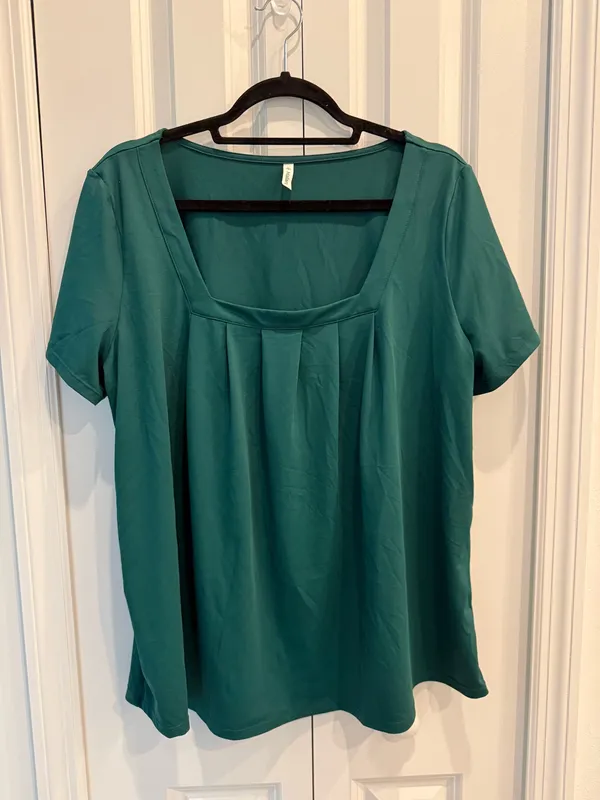 Halara Square Neck Short Sleeve Casual Blouse - Rain Forest - Image 4