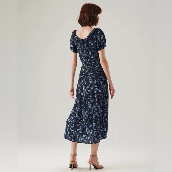 RIHOAS Navy Floral U-Neck Puffed-Sleeve Maxi Dress - Image 3
