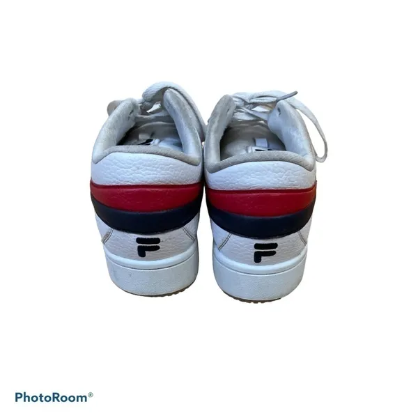 FILA Women’s White Retro Court Sneakers Size 9 Red Navy Stripe Leather Low Top - Image 3
