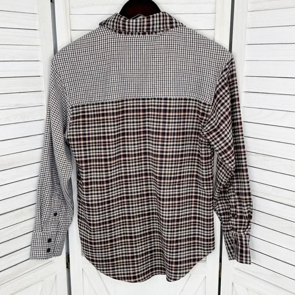 Abercrombie & Fitch Oversized‎ Multi Plaid Flannel Shirt Brown XS Button Up - Image 8