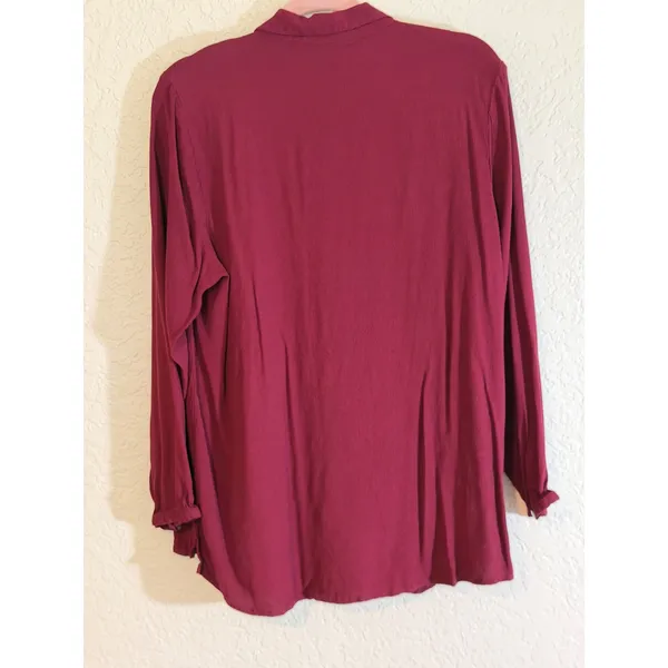 J. Jill Button Down Shirt Burgundy XL Women Pintuck Rayon Long Sleeve Tunic - Image 10