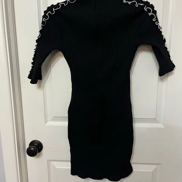 Amanda Uprichard Dress Averill Ribbed Mini in Black & White Ruffle‎ Trim size P - Image 10