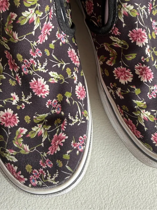 Vans Asher Dark Floral Slip-On Sneakers in Black Pink Floral Print Womens 7.5 - Image 3