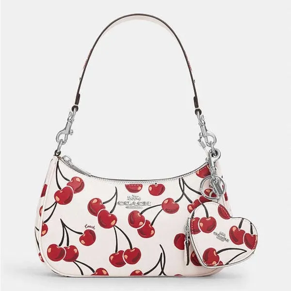 Coach Heart Coin Pouch Bag Charm With Cherry Print - Image 4