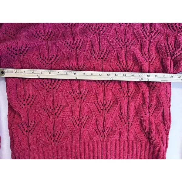 BCBGMAXAZRIA Bright‎ Red Pointelle Knit Chenille Pullover Sweater Size Large - Image 6
