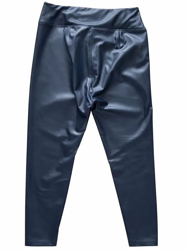 Aerie Biker Luxe Faux Leather Leggings Navy High Waisted Size Medium - Image 2