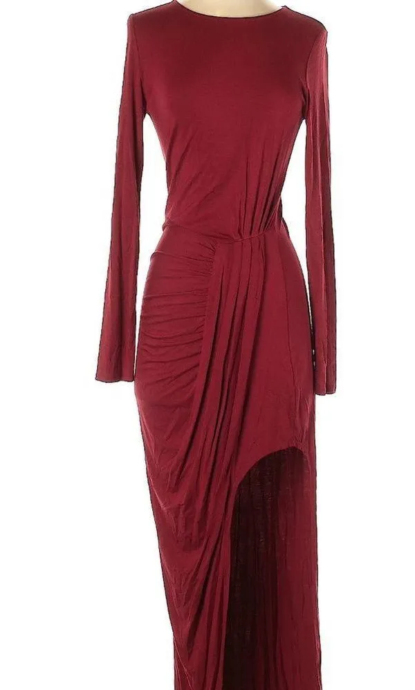 CQ by CQ High/Low Burgundy Goddess Draped Dress - Image 7