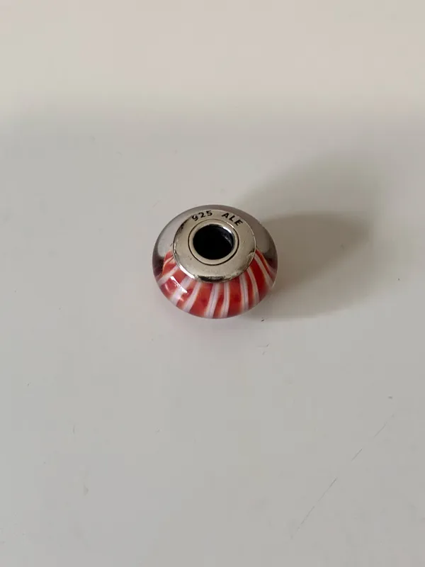 Pandora 925 Sterling Silver Cinnamon Red and White Striped Murano Glass Charm - Image 3