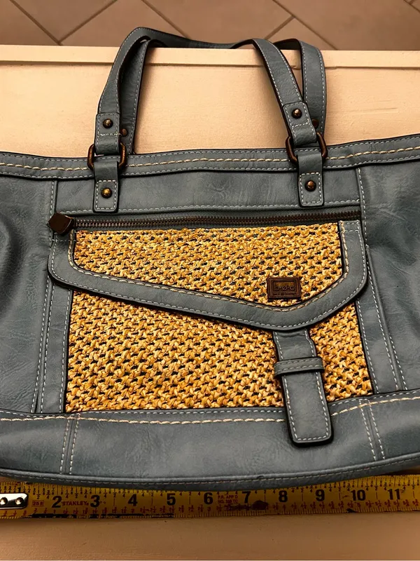 b.o.c. Teal and Tan Woven Front Tote Bag. Gorgeous - Image 3