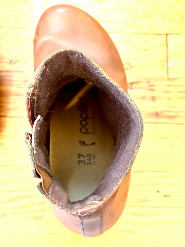 Birkenstock Papillio Ebba Cognac Leather Cork Wedge Ankle Boots Size 7 Comfort - Image 5