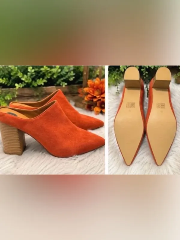 Philosophy Women's Burnt Orange Suede Pointed-Toe Mule Heels size 10 - Image 2