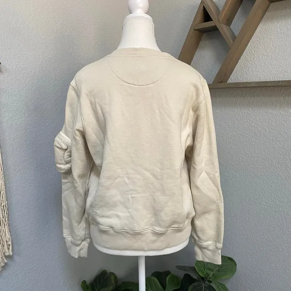 StüSsy Cream Front Pockets Crewneck Pullover Sweatshirt Streetwear Skate Casual - Image 4