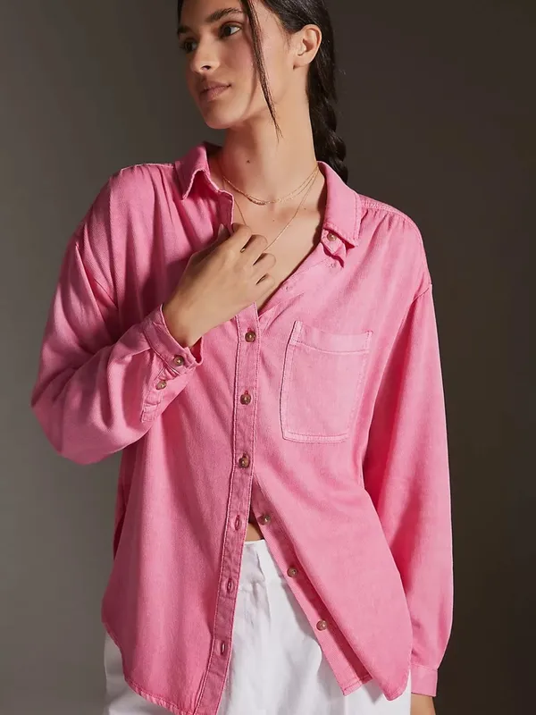 Pilcro Anthropologie Boyfriend Button Down Shirt Womens Size Large - Image 2