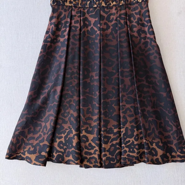 Alfani Womens 100%‎ Silk Leopard Print V-Neck Pleated A-Line Dress Brown Black 8 - Image 11