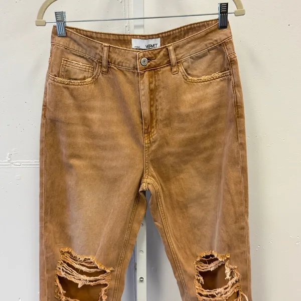 Vervet Kiss Of California Super High Rise 90's Vintage‎ Crop Flare Jeans W27 Tan - Image 5