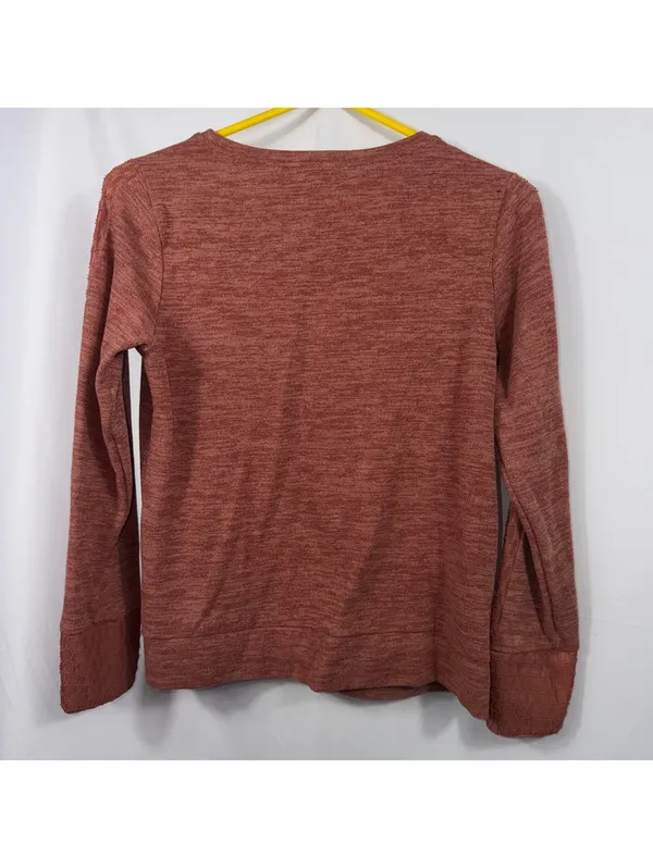 Les Serein Size M Rust Lace Sleeve Knit Top - Image 6