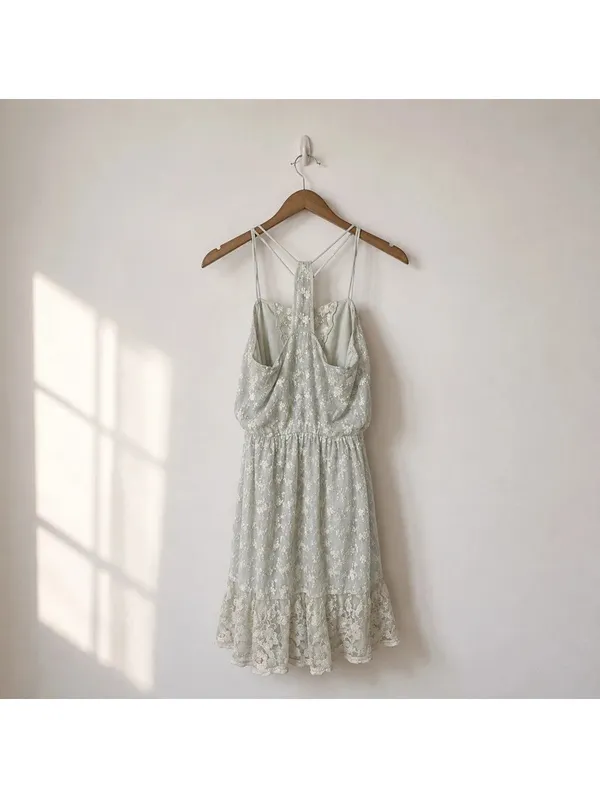 Vero Moda White Floral Lace Halter Dress XS Boho Summer Wedding Cottagecore - Image 2